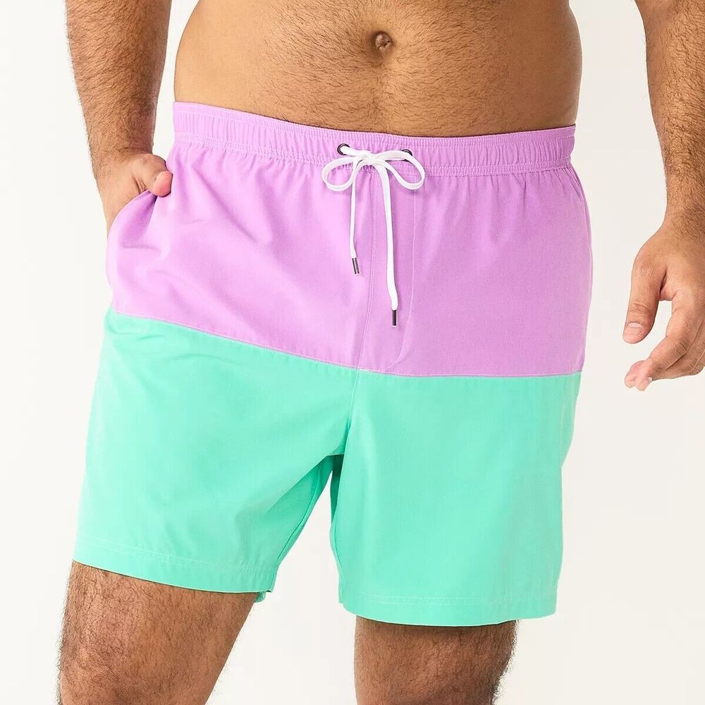 Men's Big & Tall Swim Trunks Sonoma® Colorblock Shorts - Purple & Aqua - L, Tall